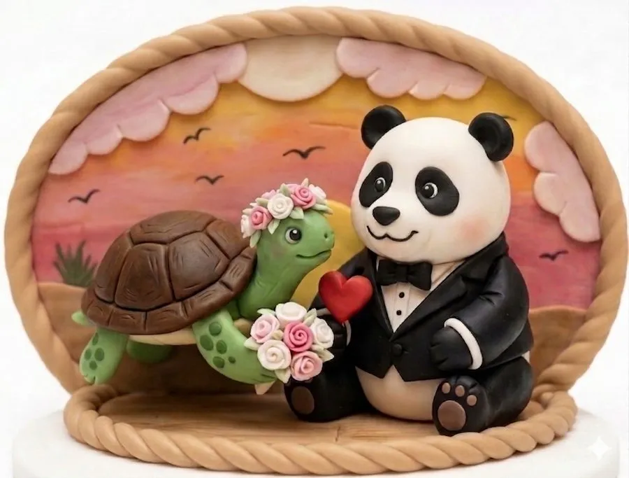 L'idea del cliente: panda e tartaruga sposi