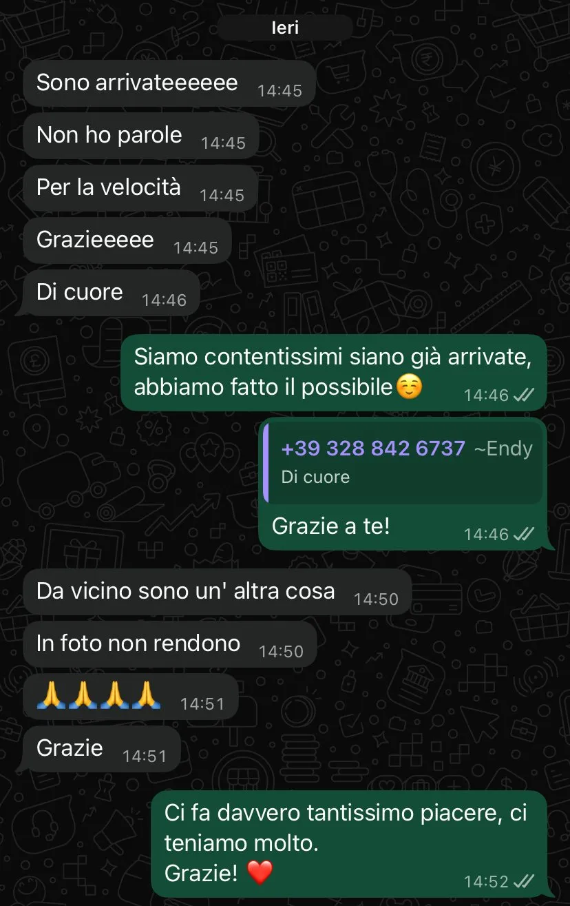 Recensione cliente — Sono arrivate, non ho parole per la velocità